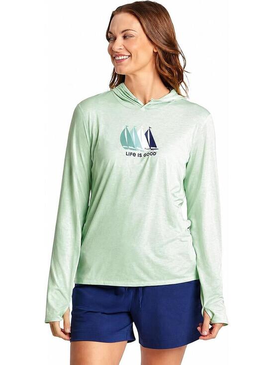 Life Is Good Tops - NWT Life is Good LIG Sailboats Hooded Active Tee Sage Green Medium